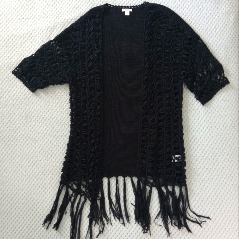 Xhilaration Cardigan Knit Bohemian 3/4 Sleeve Med/Large Black Stretch
